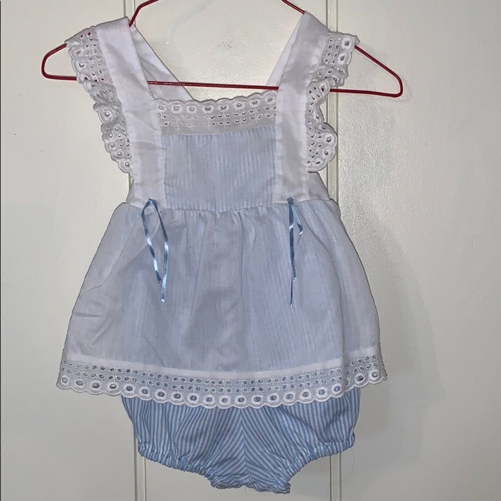 Vtg Betti  Terrell blue & white eyelet‎ sun suit